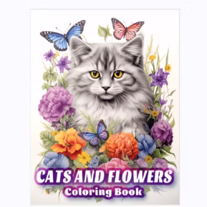 Adult Colouring in book - Cats & Flowers